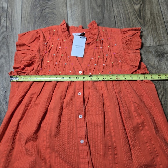 THML The Norah Embroidered‎ Button Down Shirt Womens Large Orange NWOT - Picture 4 of 10